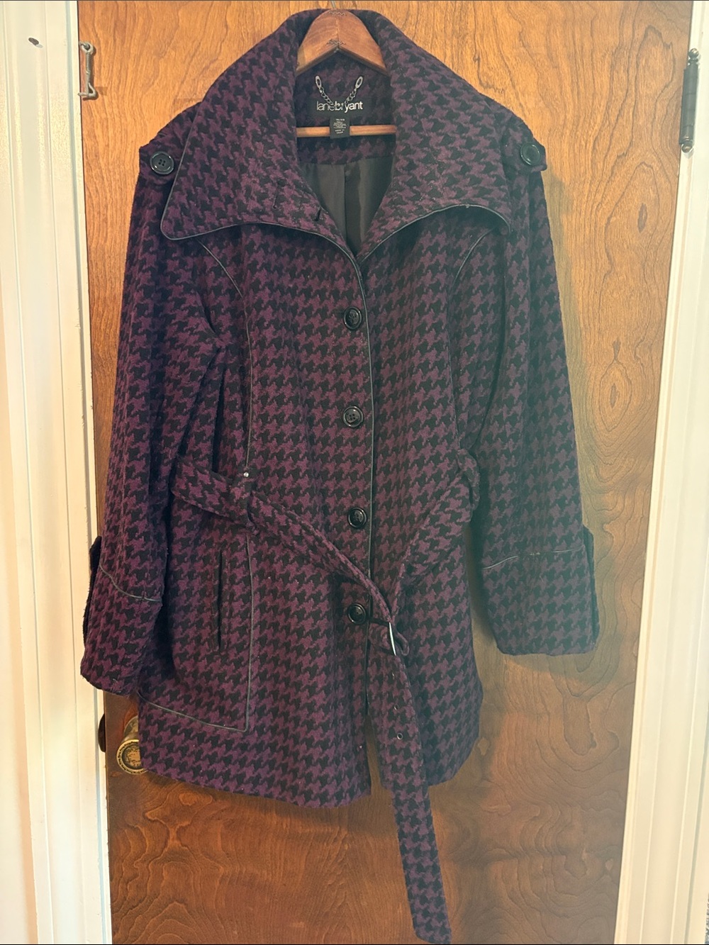 Vintage Lane Bryant Purple Houndstooth Belted Pea Coat